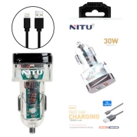 شارژر فندکی فست شارژ Nitu NDC32 3A QC3.0 PD 18W + کابل آیفونی
