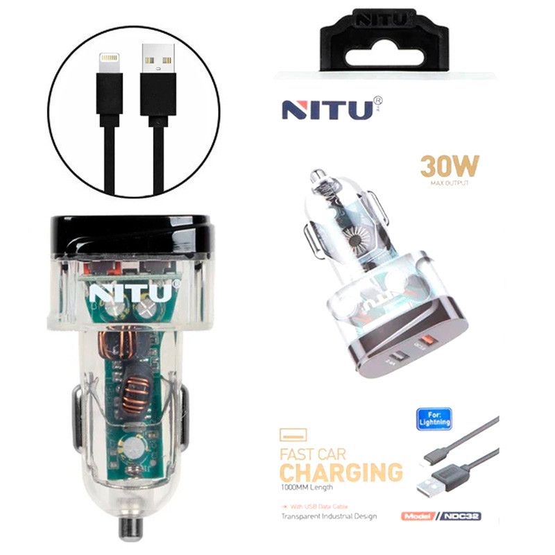 شارژر فندکی فست شارژ Nitu NDC32 3A QC3.0 PD 18W + کابل آیفونی