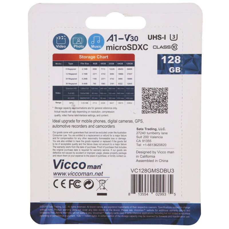 رم میکرو 128 گیگ ویکومن Vicco Man Final 600X Plus A1 V30 U3 90MB/s