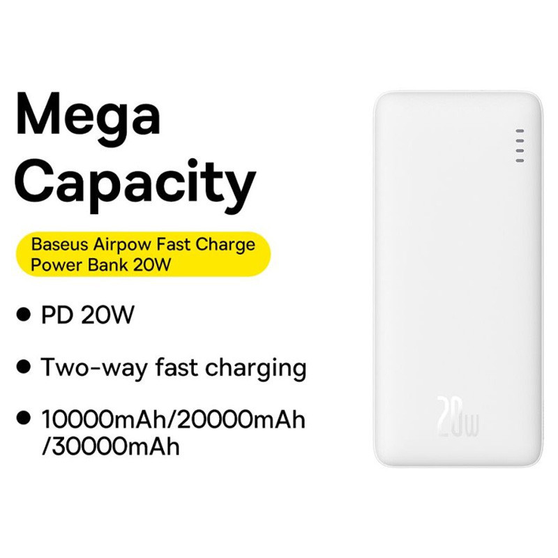 پاور بانک فست شارژ باسئوس Airpow PPQD090102&nbsp;PD 20W ظرفیت 30000 میلی آمپر ساعت