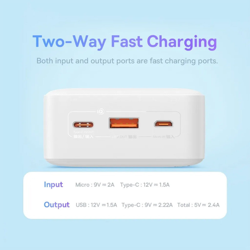 پاور بانک فست شارژ باسئوس Airpow PPQD090102&nbsp;PD 20W ظرفیت 30000 میلی آمپر ساعت