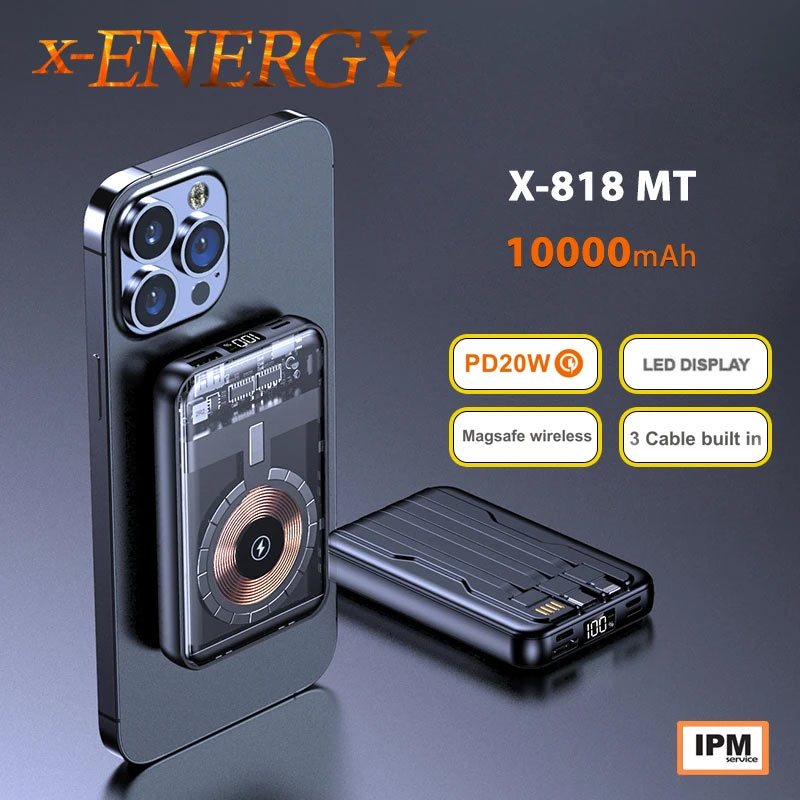پاور بانک بی سیم فست شارژ ایکس انرژی X-818MT PD 20W ظرفیت 10000 میلی آمپر ساعت