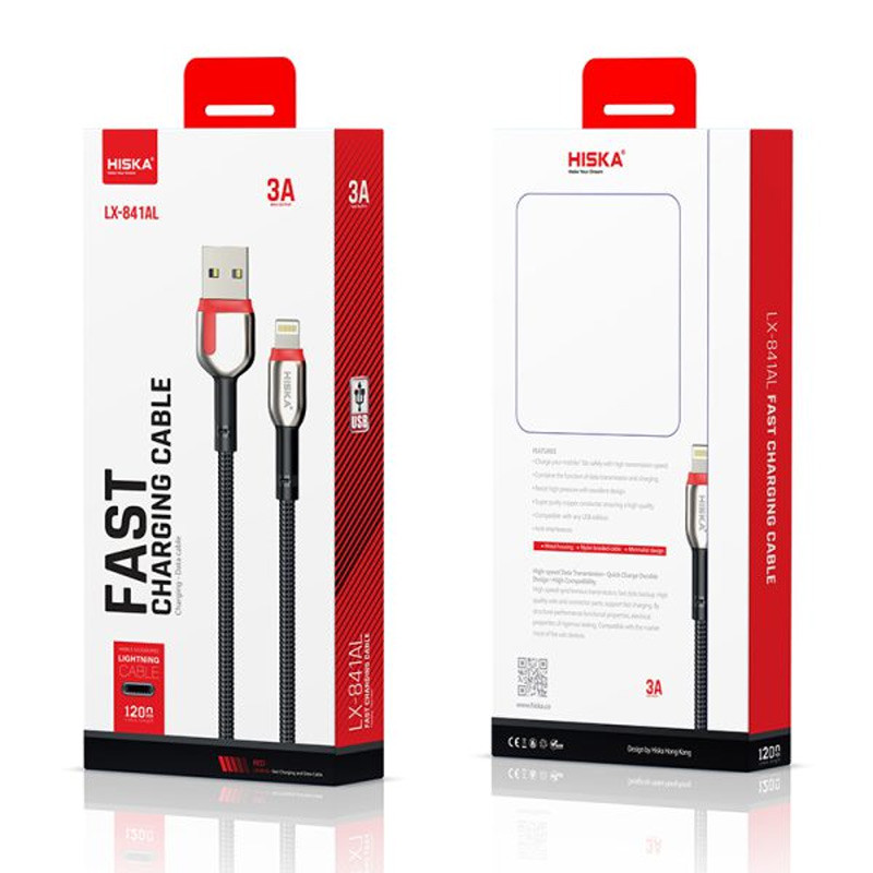 کابل آیفونی فست شارژ Hiska LX-841 3A 1.2m