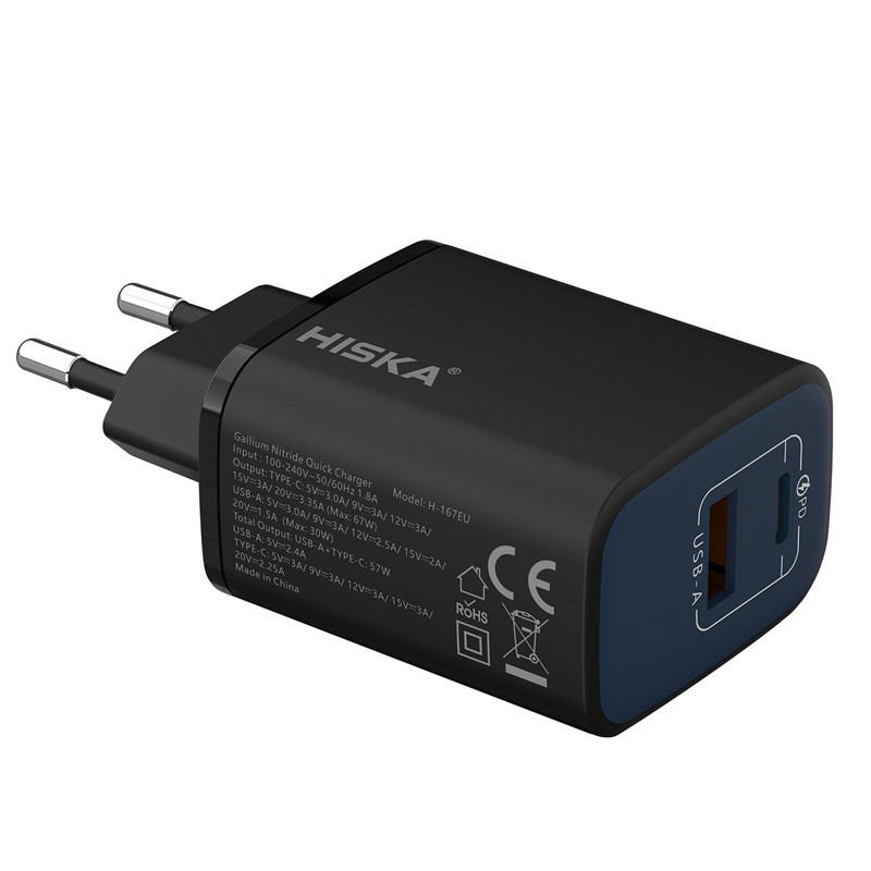 شارژر دیواری 67 وات هیسکا H167EU GAN PD QC3.0 3.35A