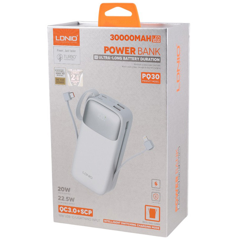 پاور بانک فست شارژ الدینیو PQ30 QC3.0 PD3.0 22.5W ظرفیت 30000 میلی آمپر ساعت