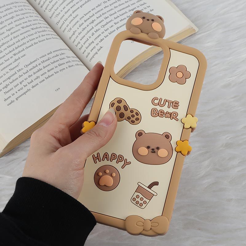 قاب عروسکی آیفون iPhone 16 Pro Max طرح Cute Bear Happy