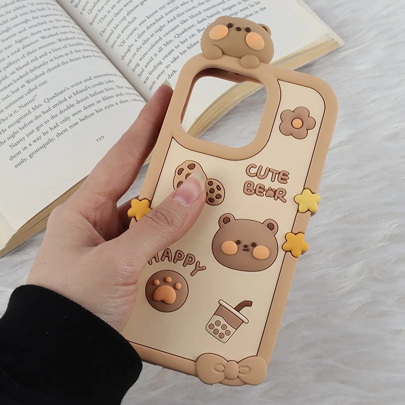 قاب عروسکی آیفون iPhone 13 Pro طرح Cute Bear Happy