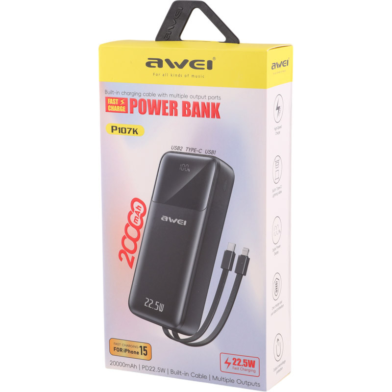 پاور بانک فست شارژ اوی P107K PD 22.5W ظرفیت 20000 میلی آمپر ساعت