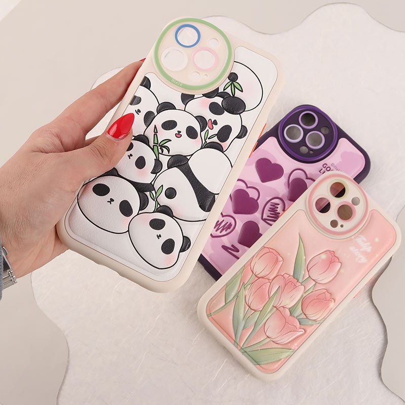 قاب چرمی آیفون iPhone 13 Pro Max طرح نقاشی برجسته محافظ لنزدار