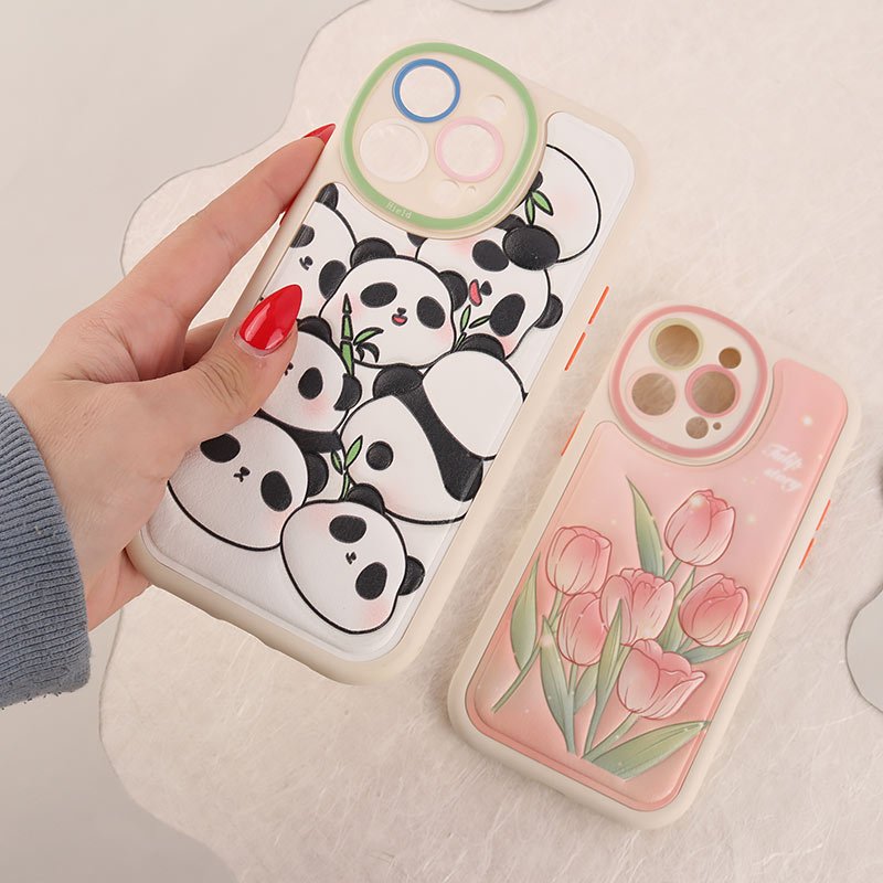 قاب چرمی آیفون iPhone 14 Pro Max طرح نقاشی برجسته محافظ لنزدار