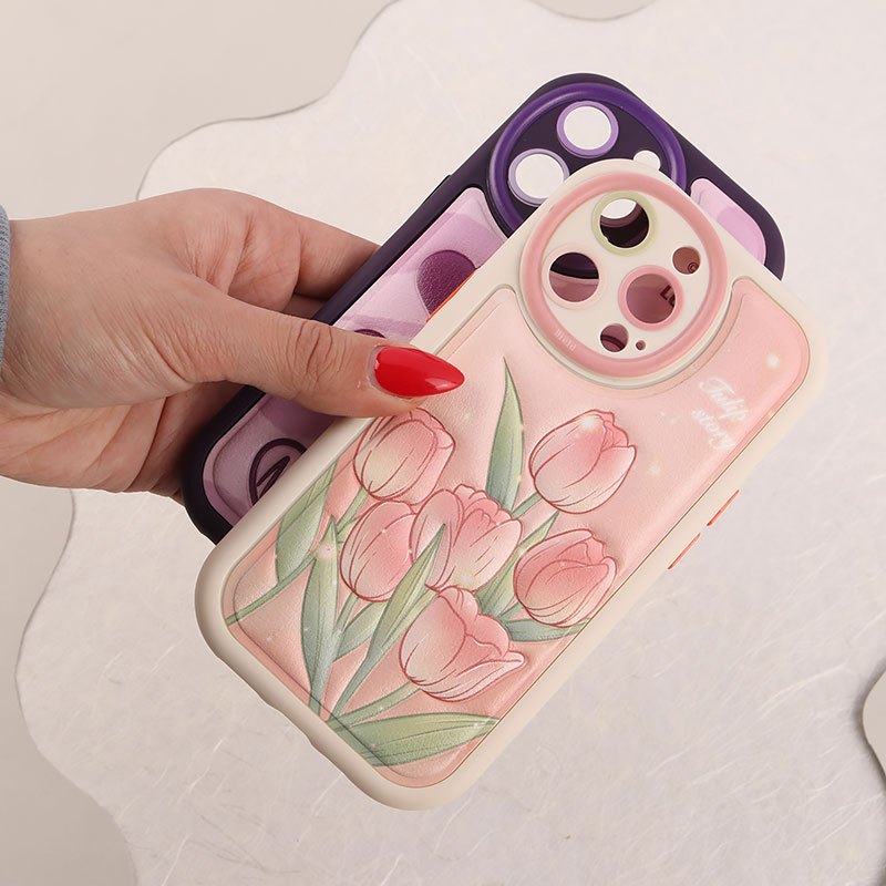قاب چرمی آیفون iPhone 13 Pro طرح نقاشی برجسته محافظ لنزدار