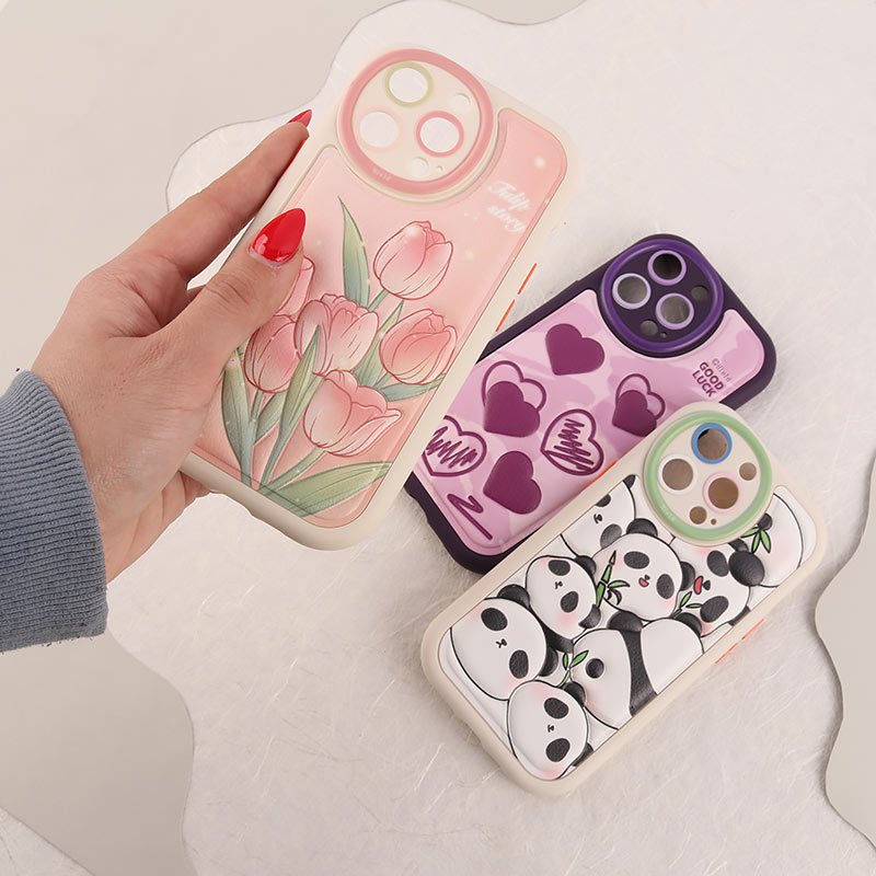 قاب چرمی آیفون iPhone 13 Pro طرح نقاشی برجسته محافظ لنزدار