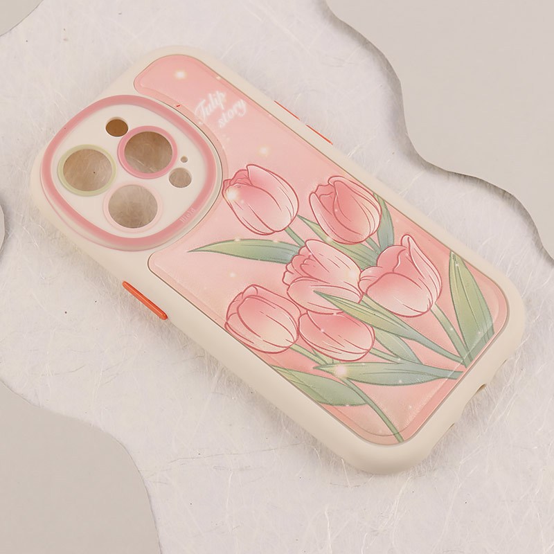 قاب چرمی آیفون iPhone 14 Pro طرح نقاشی برجسته محافظ لنزدار