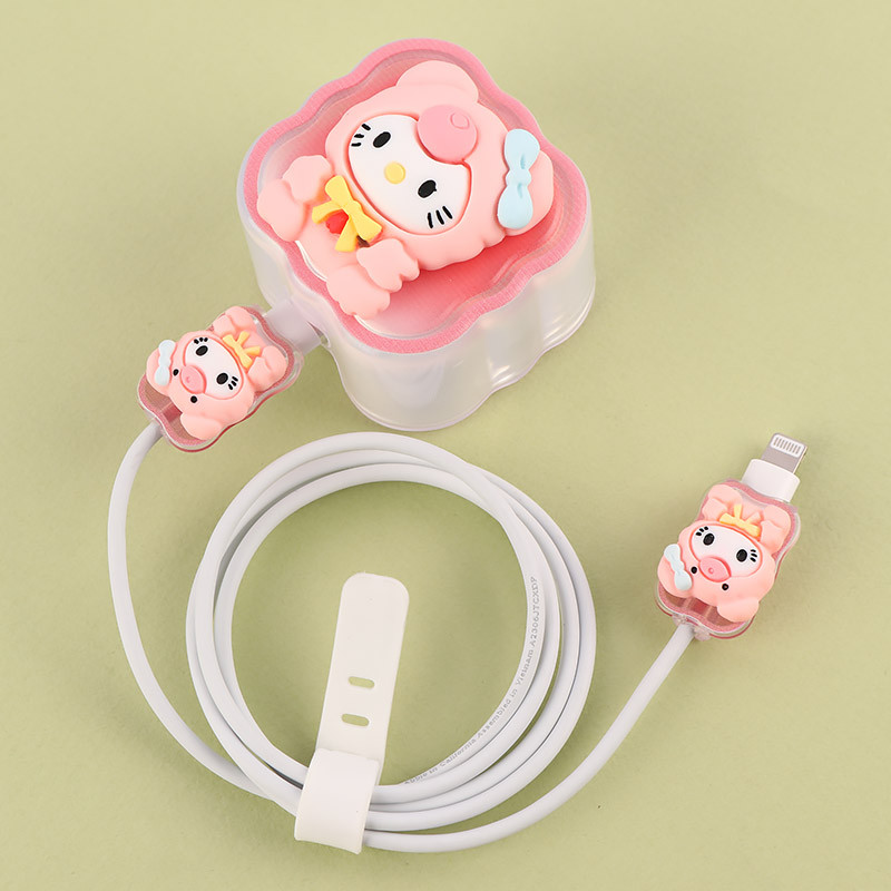 ست محافظ کابل و کلگی شارژر آیفون طرح Kitty کد 1