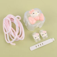 ست محافظ کابل و کلگی شارژر آیفون طرح Kitty پاپیونی
