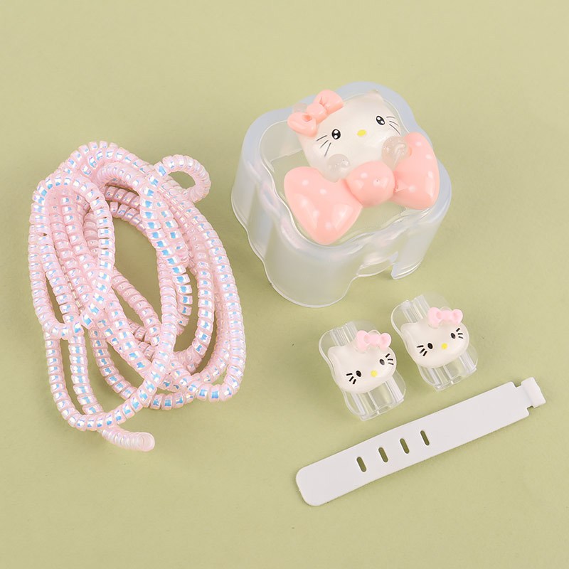 ست محافظ کابل و کلگی شارژر آیفون طرح Kitty پاپیونی