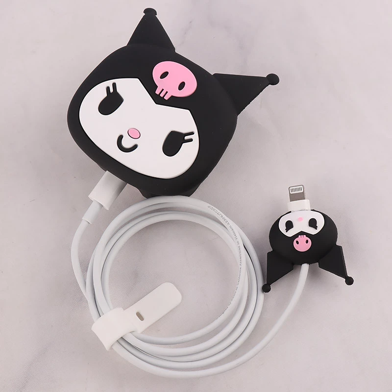 ست محافظ کابل و کلگی شارژر سیلیکونی آیفون طرح Kuromi