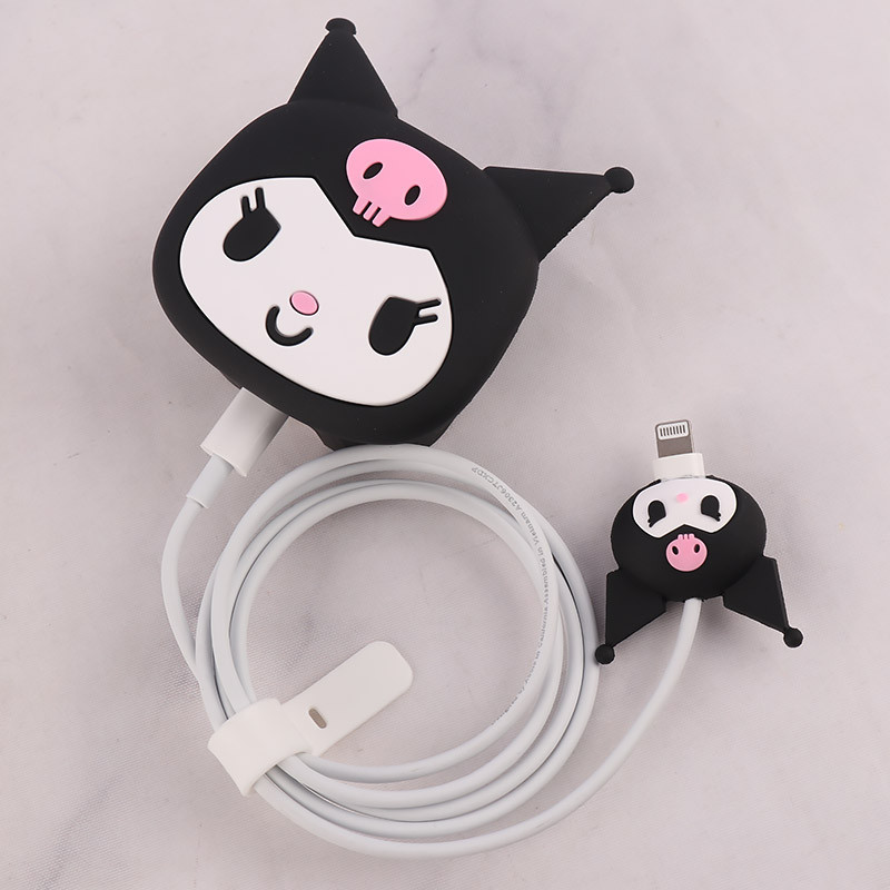 ست محافظ کابل و کلگی شارژر سیلیکونی آیفون طرح Kuromi