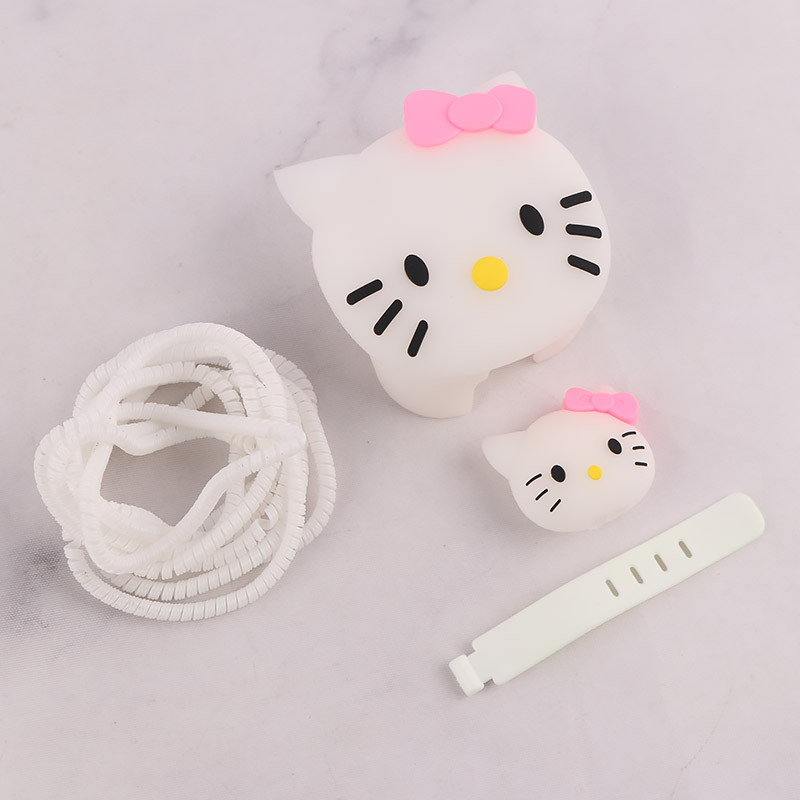 ست محافظ کابل و کلگی شارژر سیلیکونی آیفون طرح Kitty