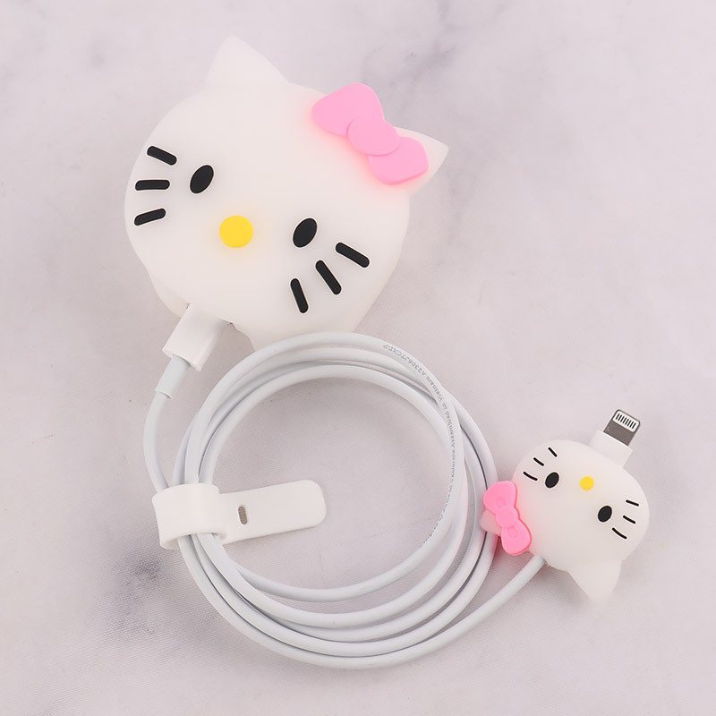ست محافظ کابل و کلگی شارژر سیلیکونی آیفون طرح Kitty