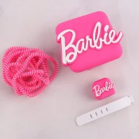 ست محافظ کابل و کلگی شارژر سیلیکونی آیفون طرح Barbie