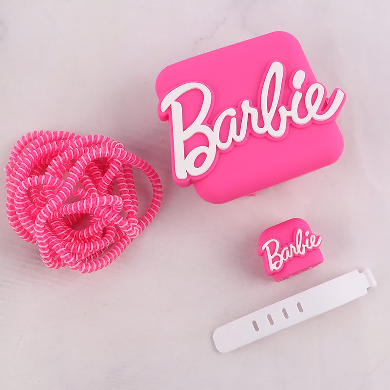 ست محافظ کابل و کلگی شارژر سیلیکونی آیفون طرح Barbie
