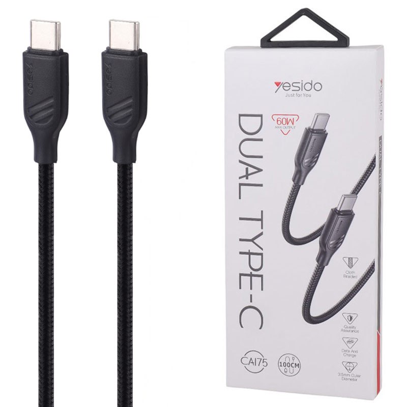 کابل تبدیل فست شارژ Yesido CA175 Type-C to Type-C 60W 1m