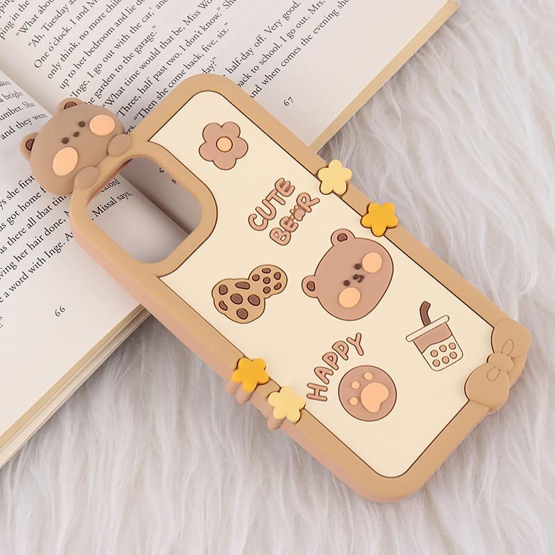 قاب عروسکی آیفون iPhone 12 / 12 Pro طرح Cute Bear Happy