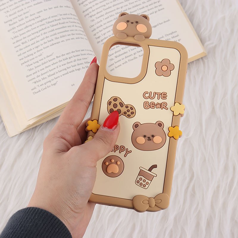 قاب عروسکی آیفون iPhone 12 / 12 Pro طرح Cute Bear Happy