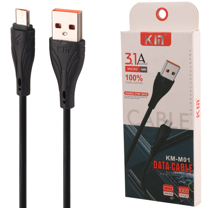 کابل میکرو یو اس بی فست شارژ Km KM-M01 3.1A 1m