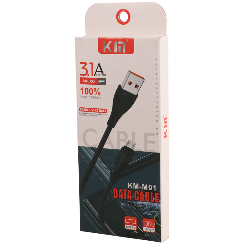 کابل میکرو یو اس بی فست شارژ Km KM-M01 3.1A 1m