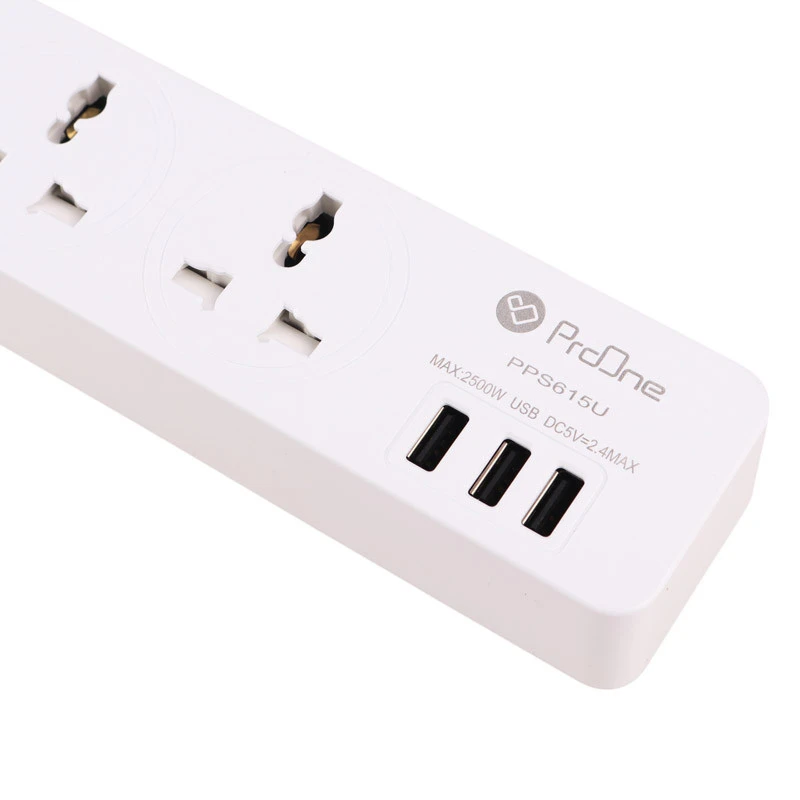 چند راهی 3 خانه ارت دار پرووان PPS615U با کابل 1.8 متری + شارژر USB