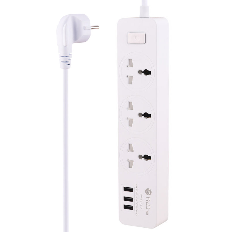 چند راهی 3 خانه ارت دار پرووان PPS615U با کابل 1.8 متری + شارژر USB