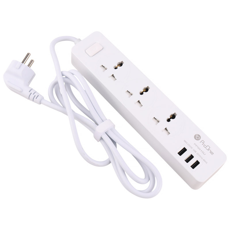 چند راهی 3 خانه ارت دار پرووان PPS615U با کابل 1.8 متری + شارژر USB