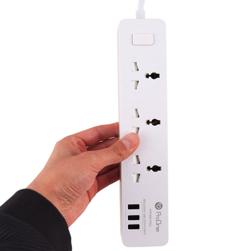 چند راهی 3 خانه ارت دار پرووان PPS615U با کابل 1.8 متری + شارژر USB