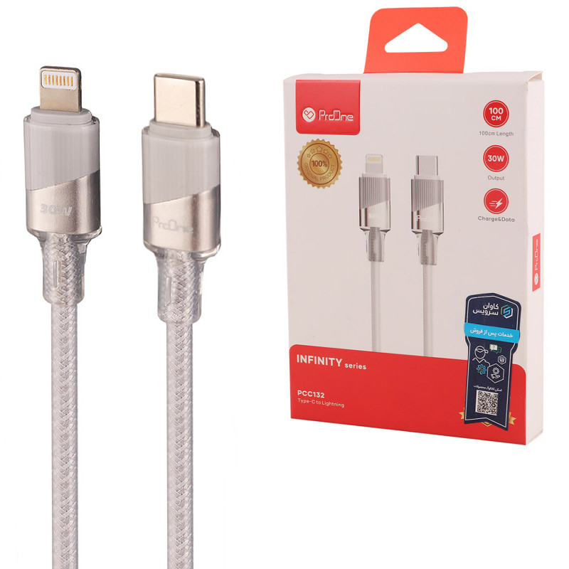 کابل تبدیل فست شارژ ProOne Infinity PCC132 Type-C To Lightning PD 30W 1m