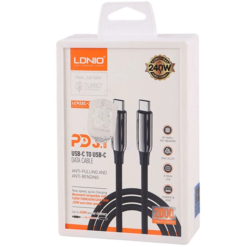 کابل تبدیل فست شارژ Ldino LC922C Type-C To Type-C PD3.1 5A 240W 2m