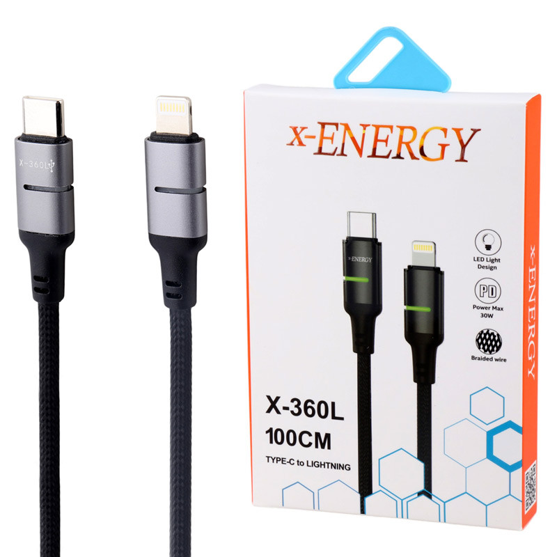 کابل تبدیل فست شارژ X-Energy X-360L Type-C To Lightning PD 30W 1m