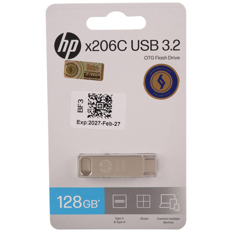 فلش 128 گیگ اچ پی HP x206C OTG Type-C USB3.2