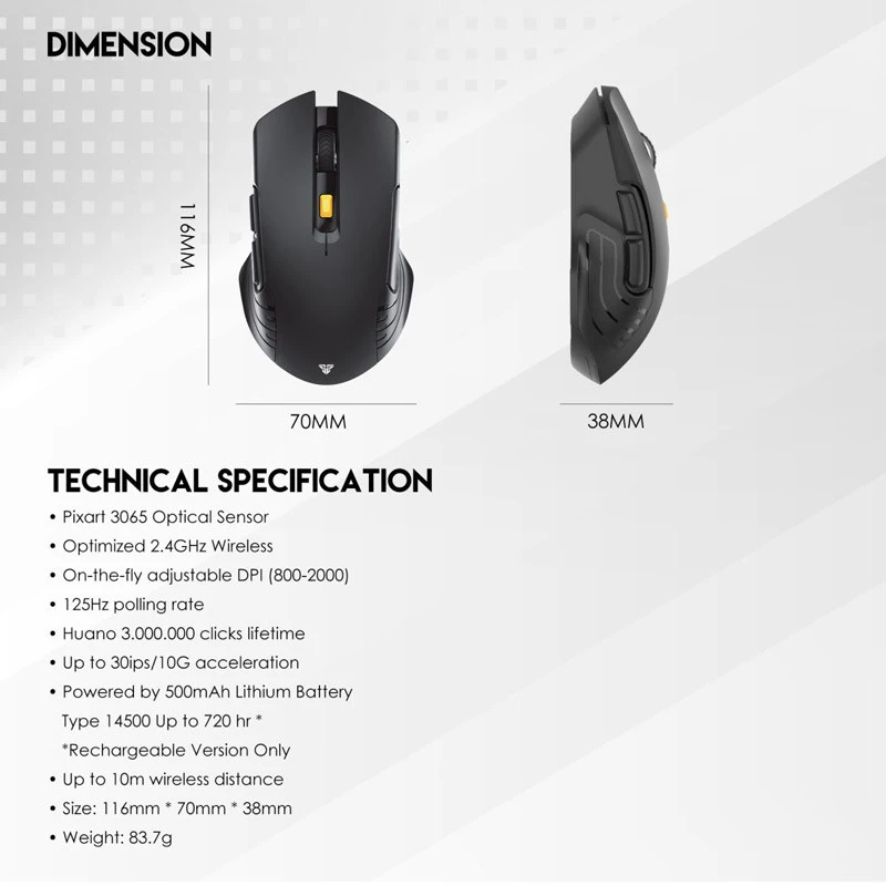موس بی سیم گیمینگ فنتک Raigor III WG12R