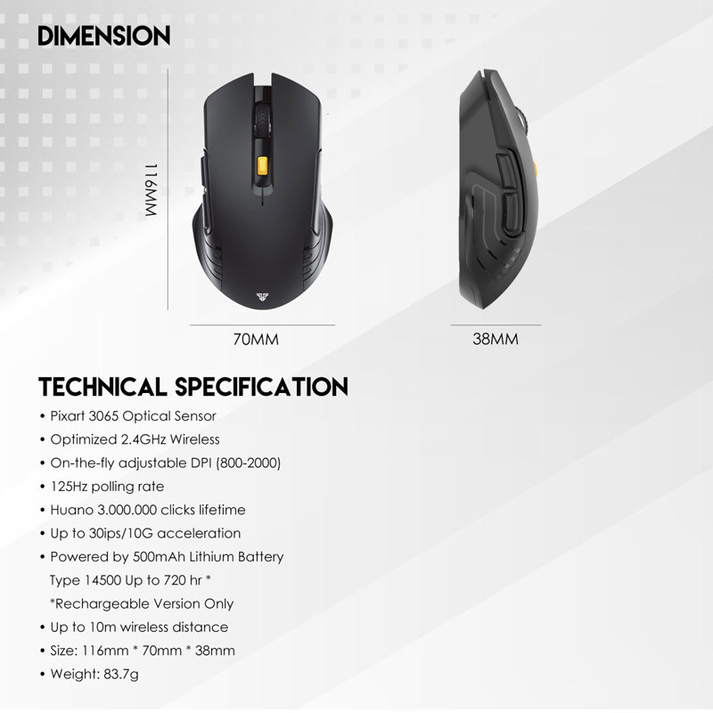موس بی سیم گیمینگ فنتک Raigor III WG12R