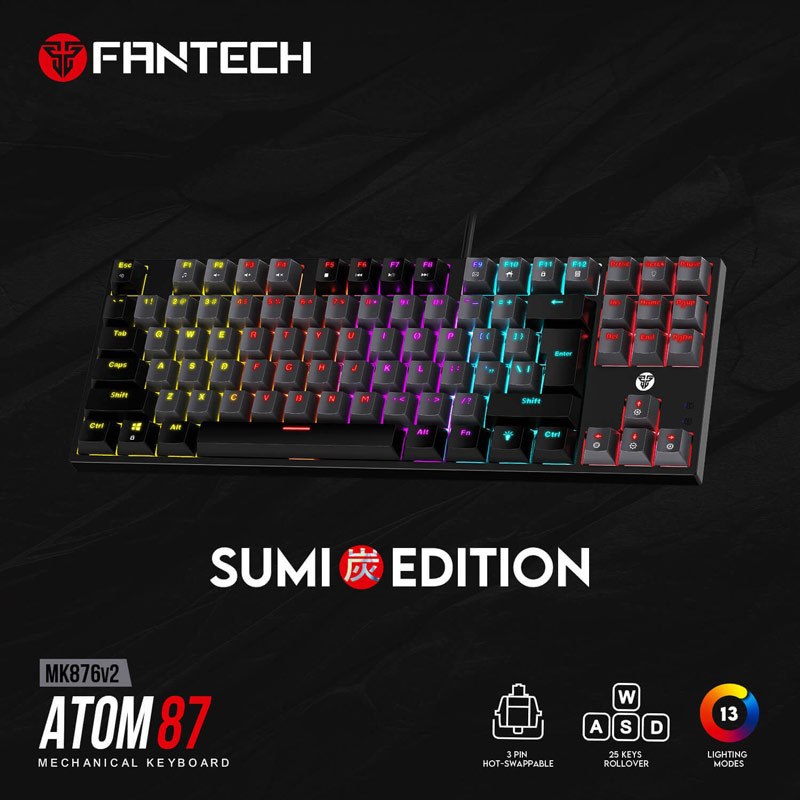 کیبورد گیمینگ فنتک ATOM87 MK876V2 Blue Switch