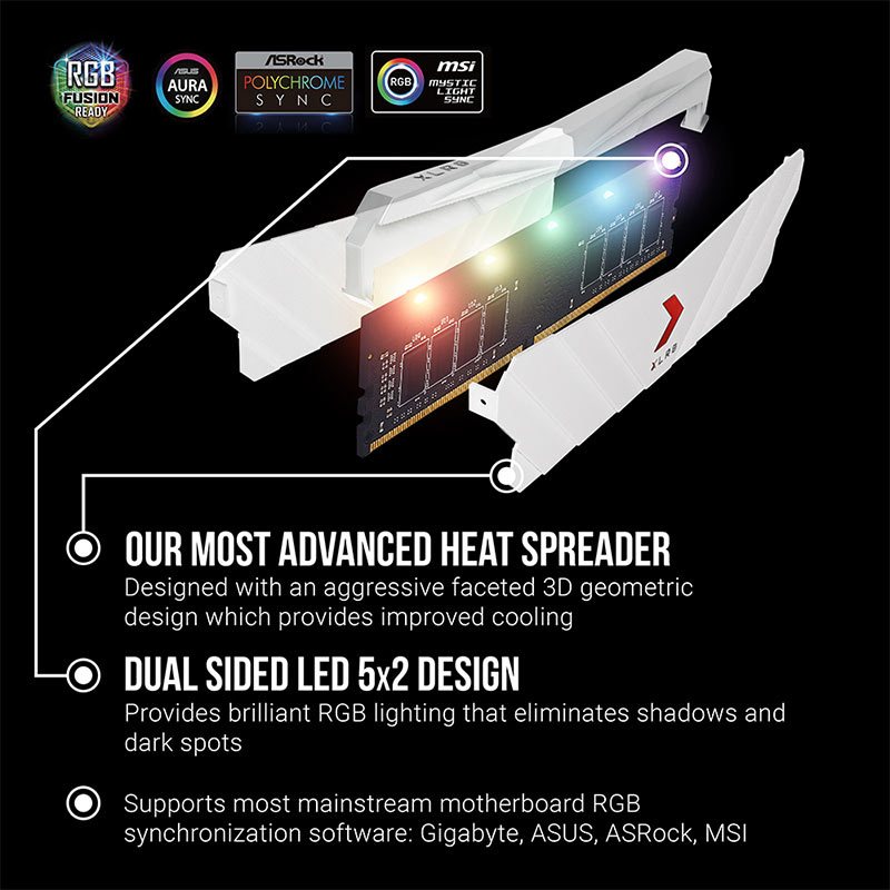 رم کامپیوتر PNY XLR8 RGB White DDR4 16GB 3200MHz CL16 Dual