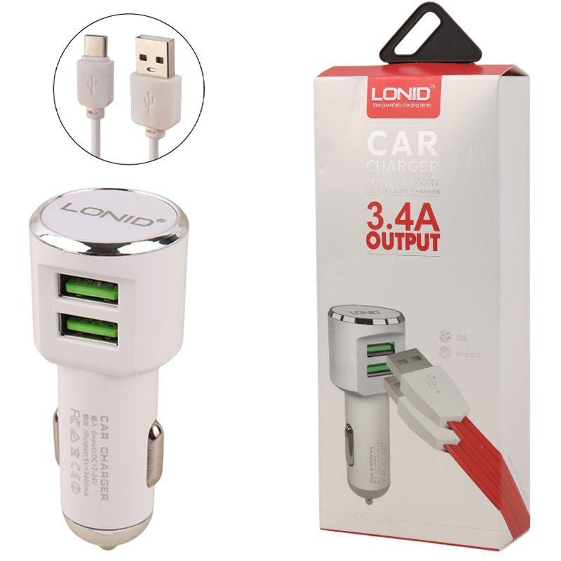 شارژر فندکی Lonid DL-C29 3.4A 17W + کابل تایپ سی