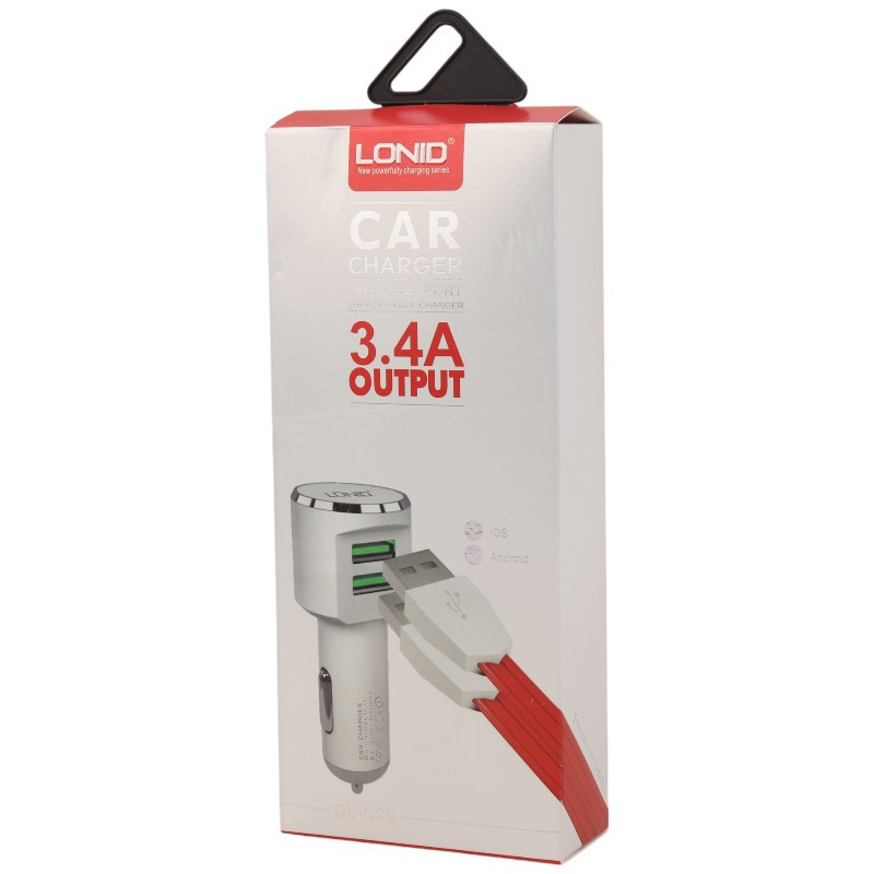 شارژر فندکی Lonid DL-C29 3.4A 17W + کابل تایپ سی