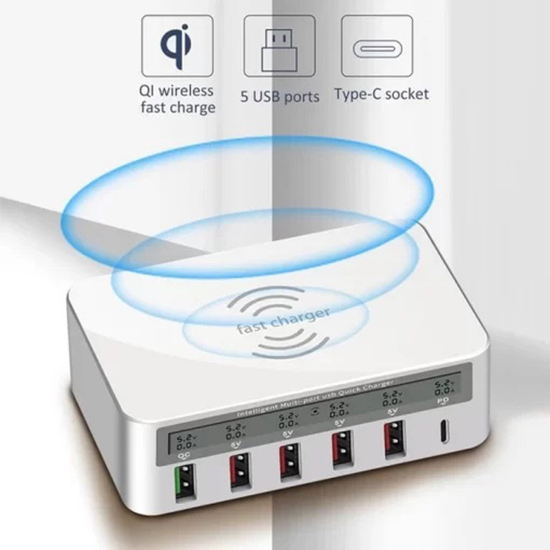 شارژر و تستر WLX 818PF 6Port QC3.0 PD 50W Type-C/USB