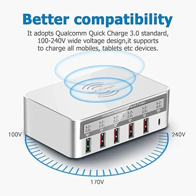 شارژر و تستر WLX 818PF 6Port QC3.0 PD 50W Type-C/USB