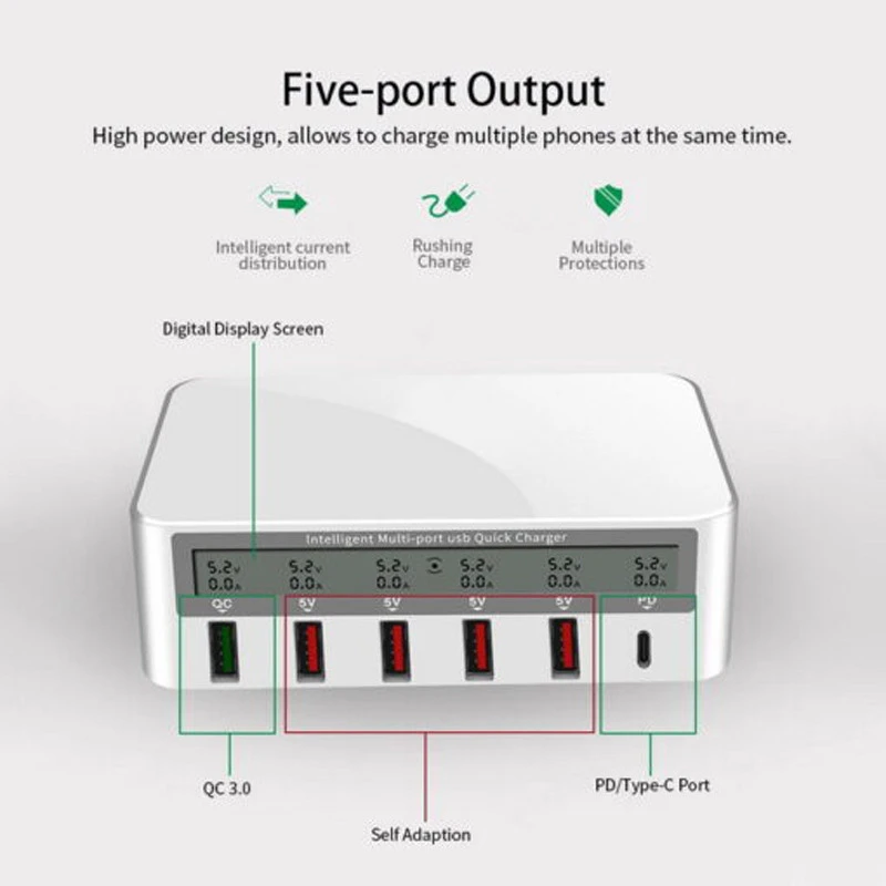 شارژر و تستر WLX 818PF 6Port QC3.0 PD 50W Type-C/USB