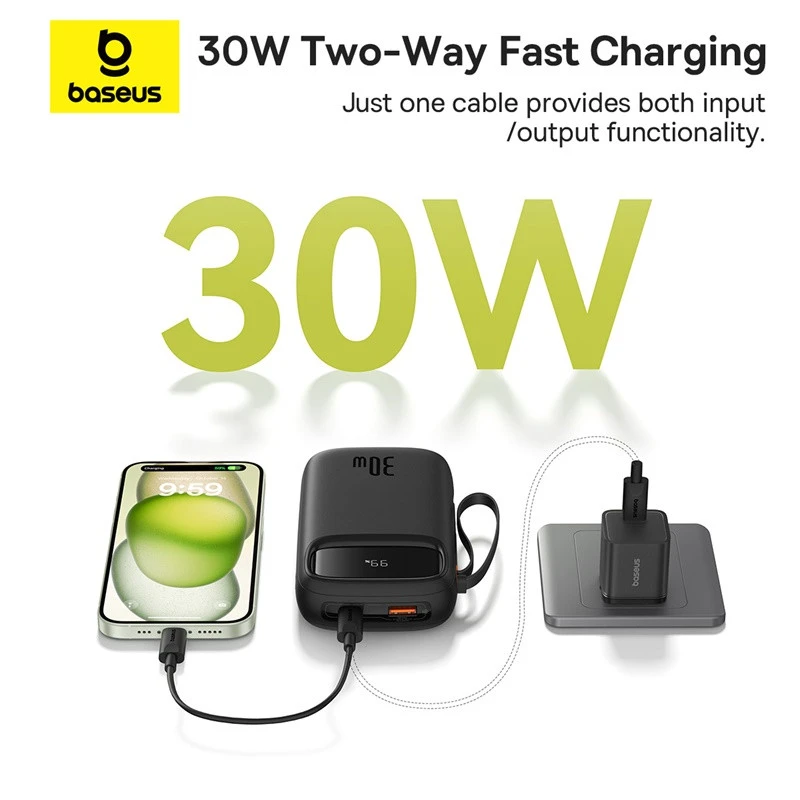 پاور بانک فست شارژ باسئوس QPow2 P1005500 QC3.0 PD 30W ظرفیت 20000 میلی آمپر ساعت