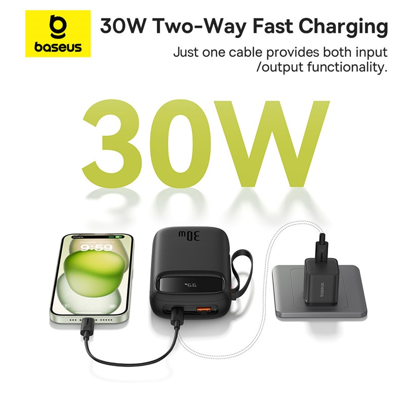 پاور بانک فست شارژ باسئوس QPow2 P1005500 QC3.0 PD 30W ظرفیت 20000 میلی آمپر ساعت